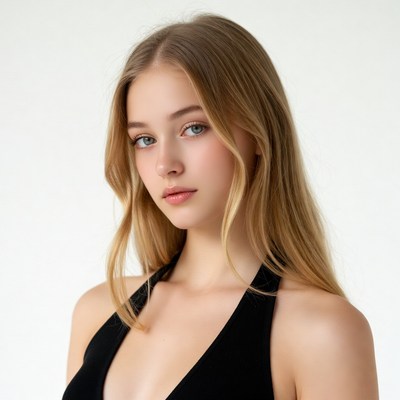 Blonde woman in black halter top