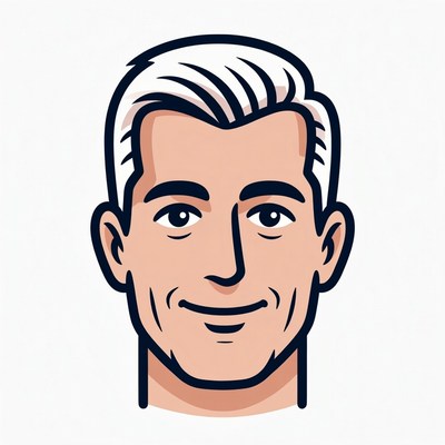 Smiling man with white hair illustration