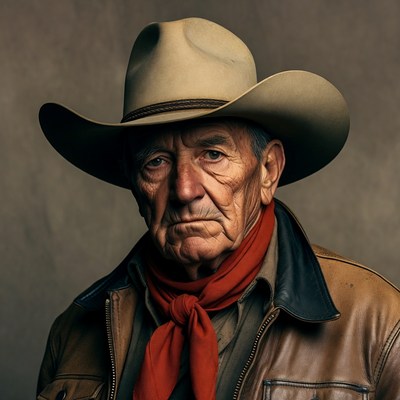 Elderly cowboy wearing wide-brim hat