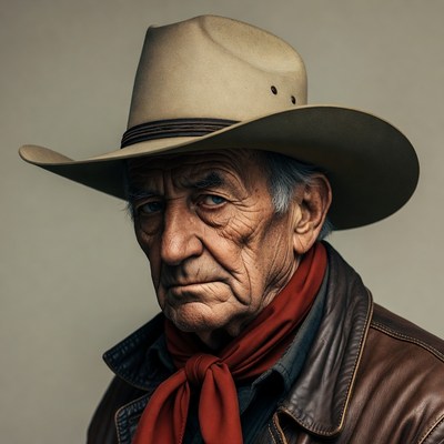 Elderly cowboy wearing beige hat