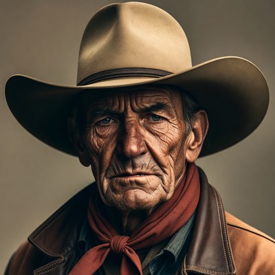 Old cowboy wearing hat and bandana