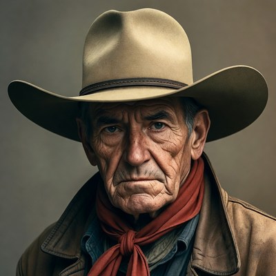 Old cowboy wearing hat and bandana