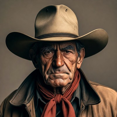 Old cowboy wearing hat and bandana