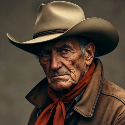 Elderly cowboy with intense gaze