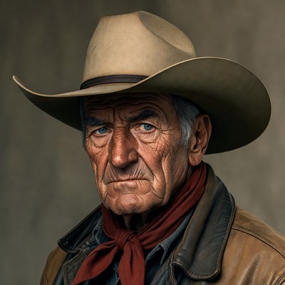 Elderly cowboy wearing wide-brim hat