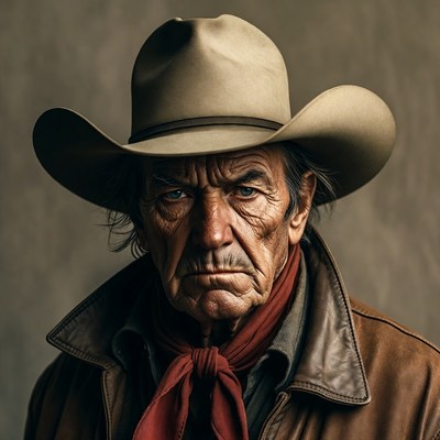 Elderly cowboy with intense gaze
