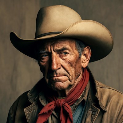 Old cowboy with wide-brim hat