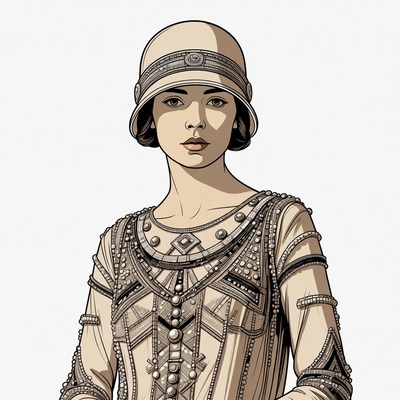 Asian woman in 1920s flapper hat