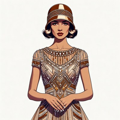 Flapper woman in beaded 1920s dress