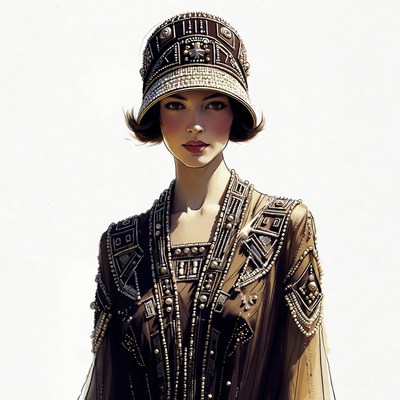 Asian woman in 1920s beaded cloche hat