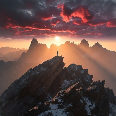 Man standing on snowy mountain peak