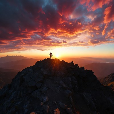 Man standing on mountain at sunset