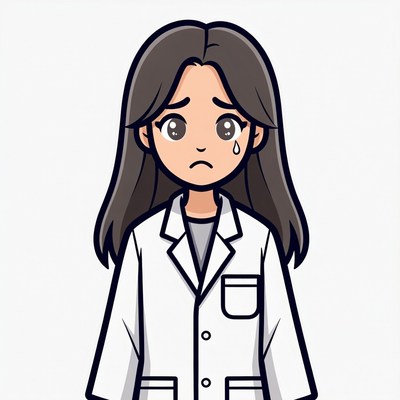 Crying anime girl in white lab coat