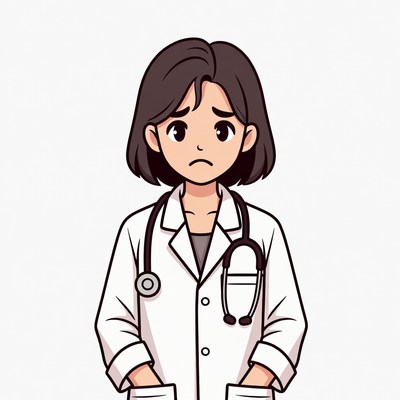 Sad Asian woman doctor illustration