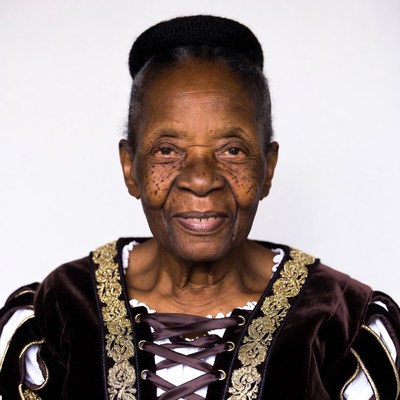 Elderly African-American woman in Renaissance dress
