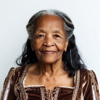 Elderly African-American woman in brown velvet dress