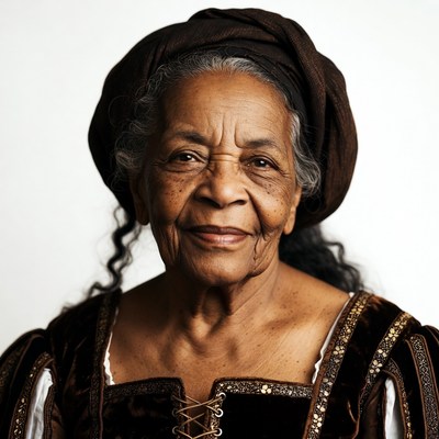 Elderly African-American woman in Renaissance dress