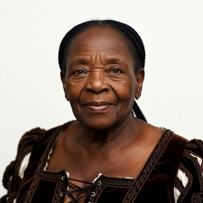 Elderly African woman in brown corset dress