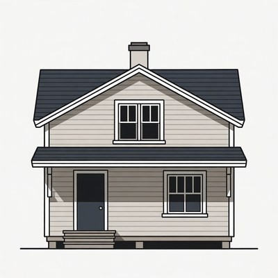 Gray House with Dark Roof Illustration