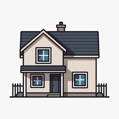 Cartoon House with Picket Fence