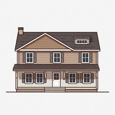 Brown Two-Story House Illustration