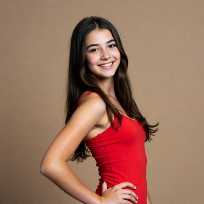 Smiling girl in red tank top