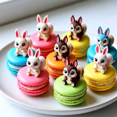 Cute Animal Macarons on Plate
