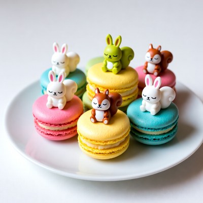 Cute Animal Macarons on Plate