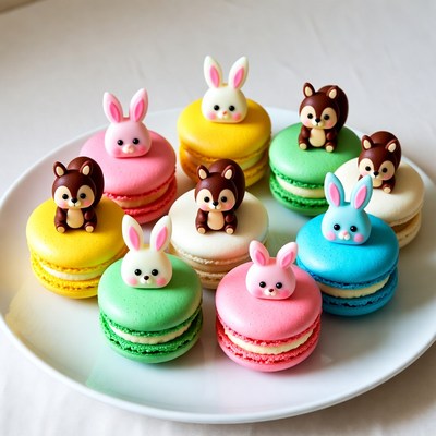 Cute Animal Macarons on Plate