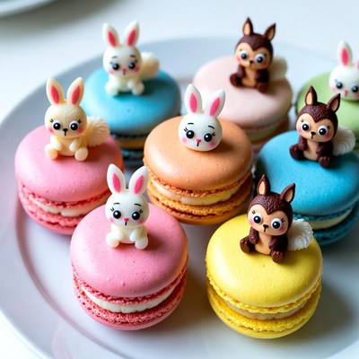 Colorful Bunny Macarons on Plate