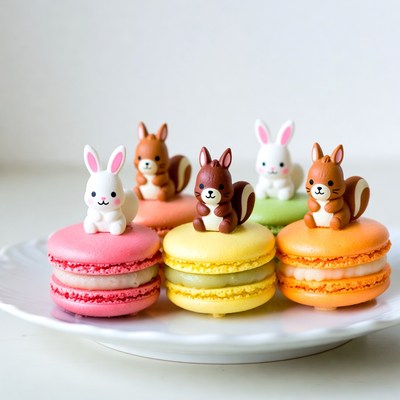 Cute Animal Macarons on Plate