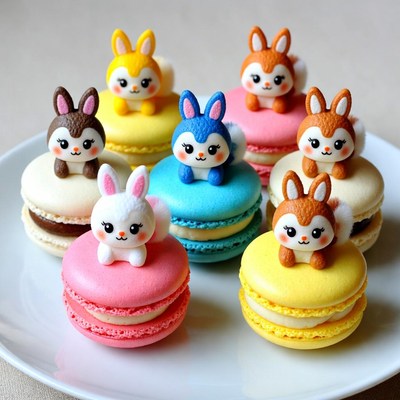 Cute Clay Bunny Macarons on Plate