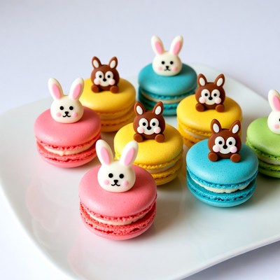 Cute Bunny Macarons on White Plate