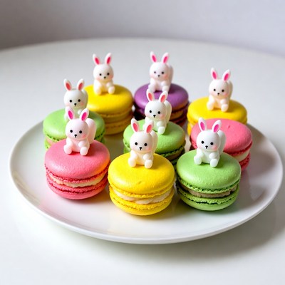 Colorful Bunny Macarons on Plate