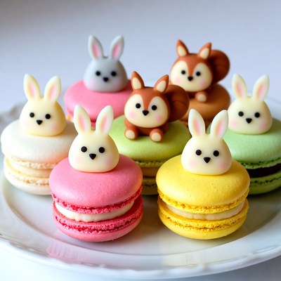 Cute Animal Macarons on Plate