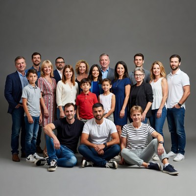 Large diverse family group portrait