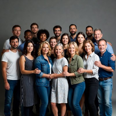 Diverse group of men and women standing together