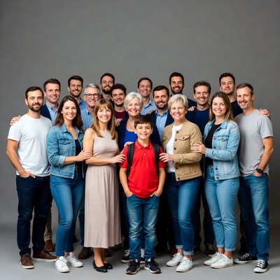 Large diverse family group portrait