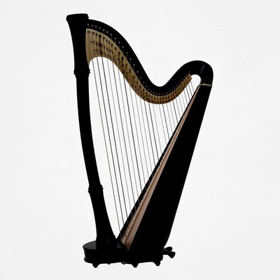 Black concert harp isolated