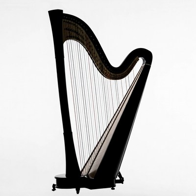 Black concert harp isolated