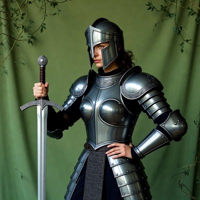 Female knight holding sword