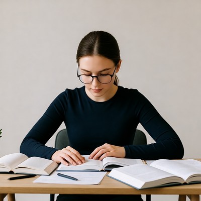 Young woman studying at desk