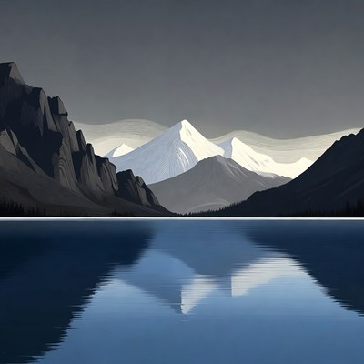 Snowy Mountains Reflecting in Lake