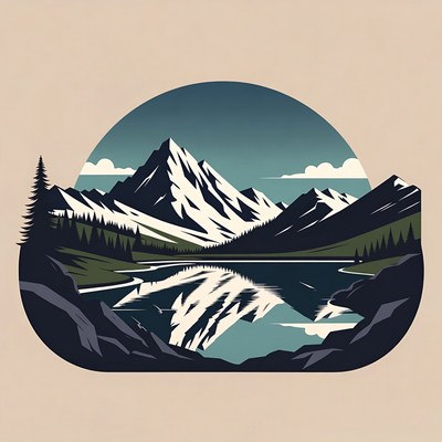 Mountain Lake Landscape Illustration