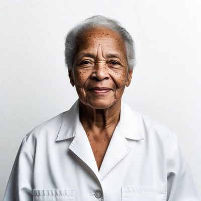 Elderly African-American woman in white coat