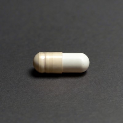 Brown and white capsule pill