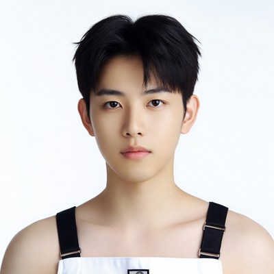 Asian man in white overalls