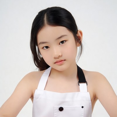 Asian girl wearing white apron