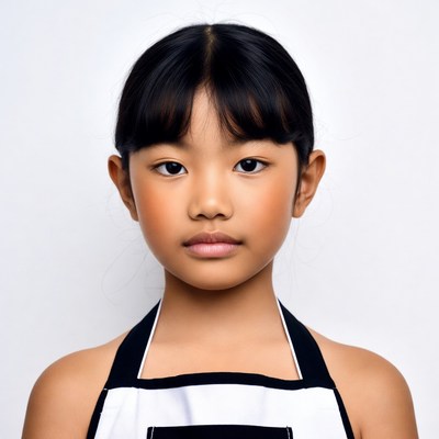 Asian girl wearing black apron