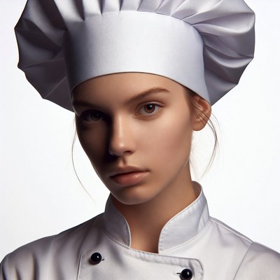 Woman wearing chef hat uniform